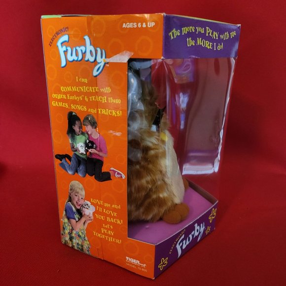 Electronic Furby Tiger Toy Tan Body White Stripes Beige Tummy White Inside Ears - Picture 13 of 13